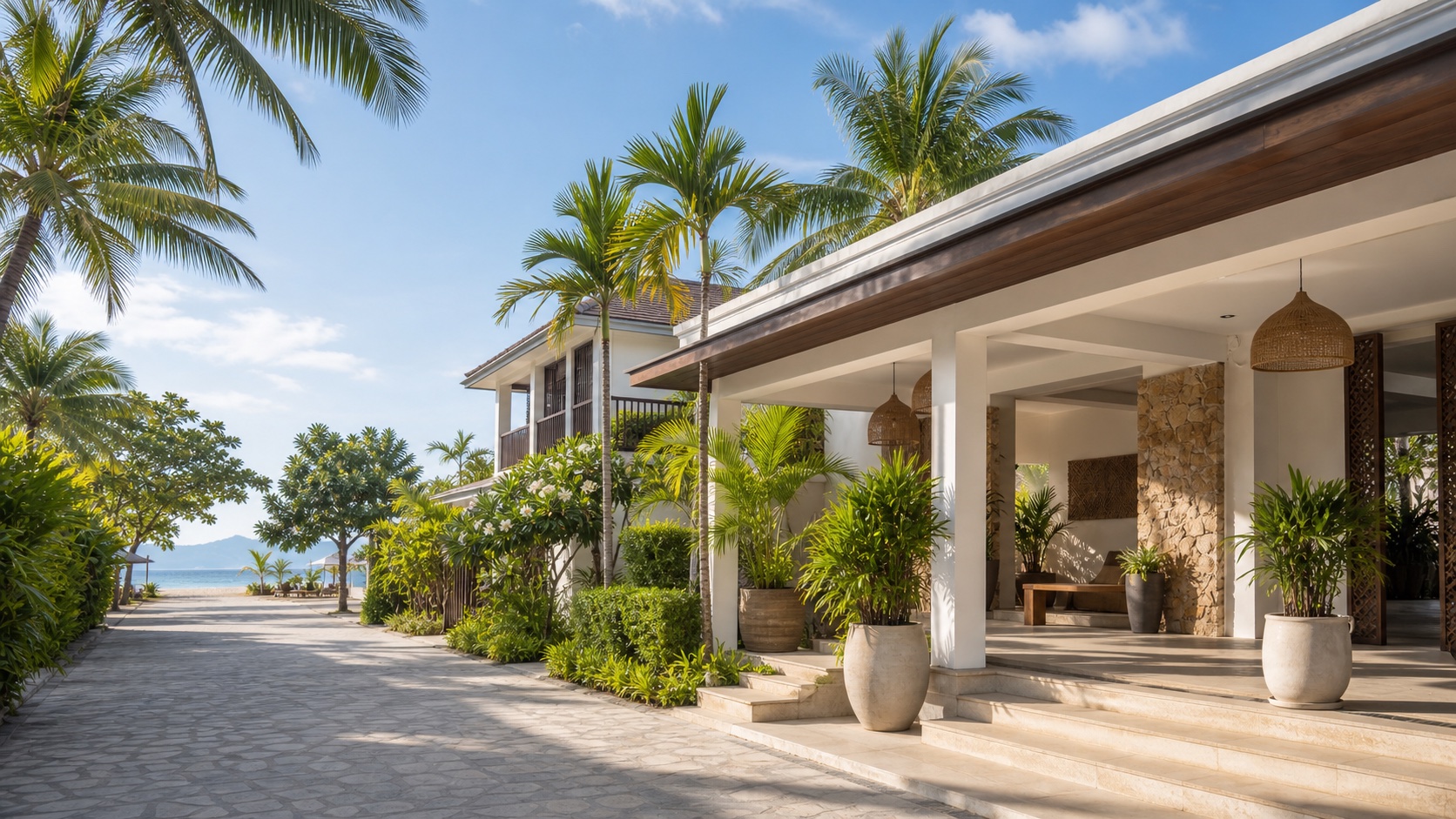 AI-assisted generic resort arrival illustration for a Bangkok hotel guide